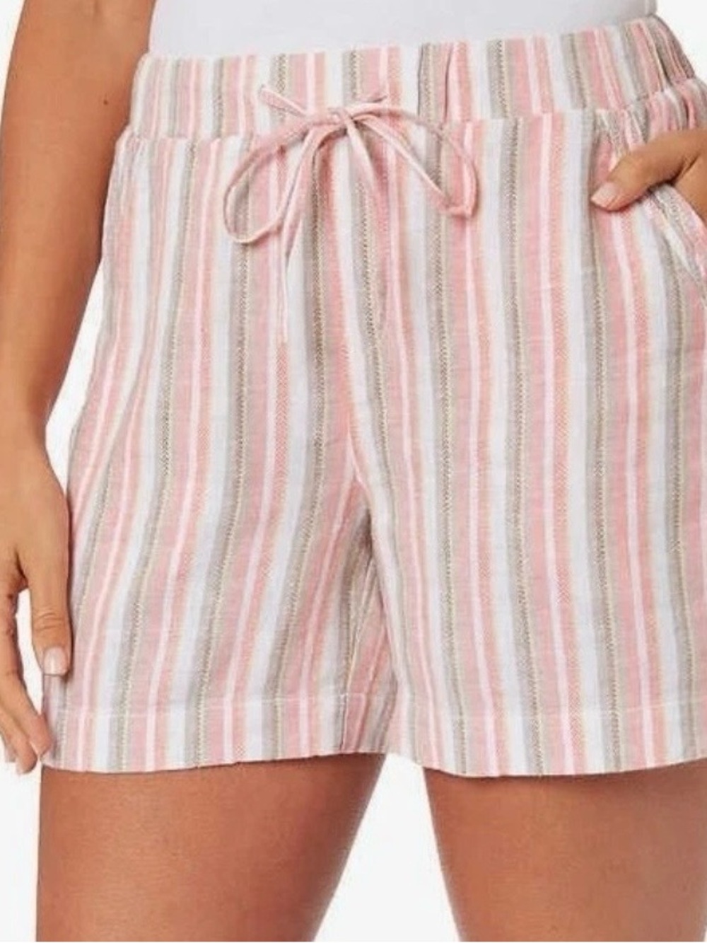 Briggs Shorts Women's M Pink Striped Linen Blend Summer Beach Coastal Casual